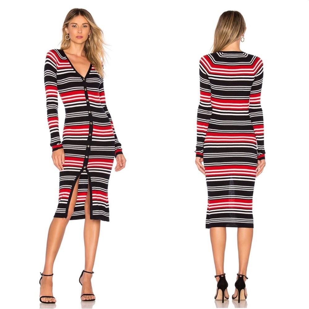 Nicholas Striped Merino Wool Ribbed Midi Dress XS